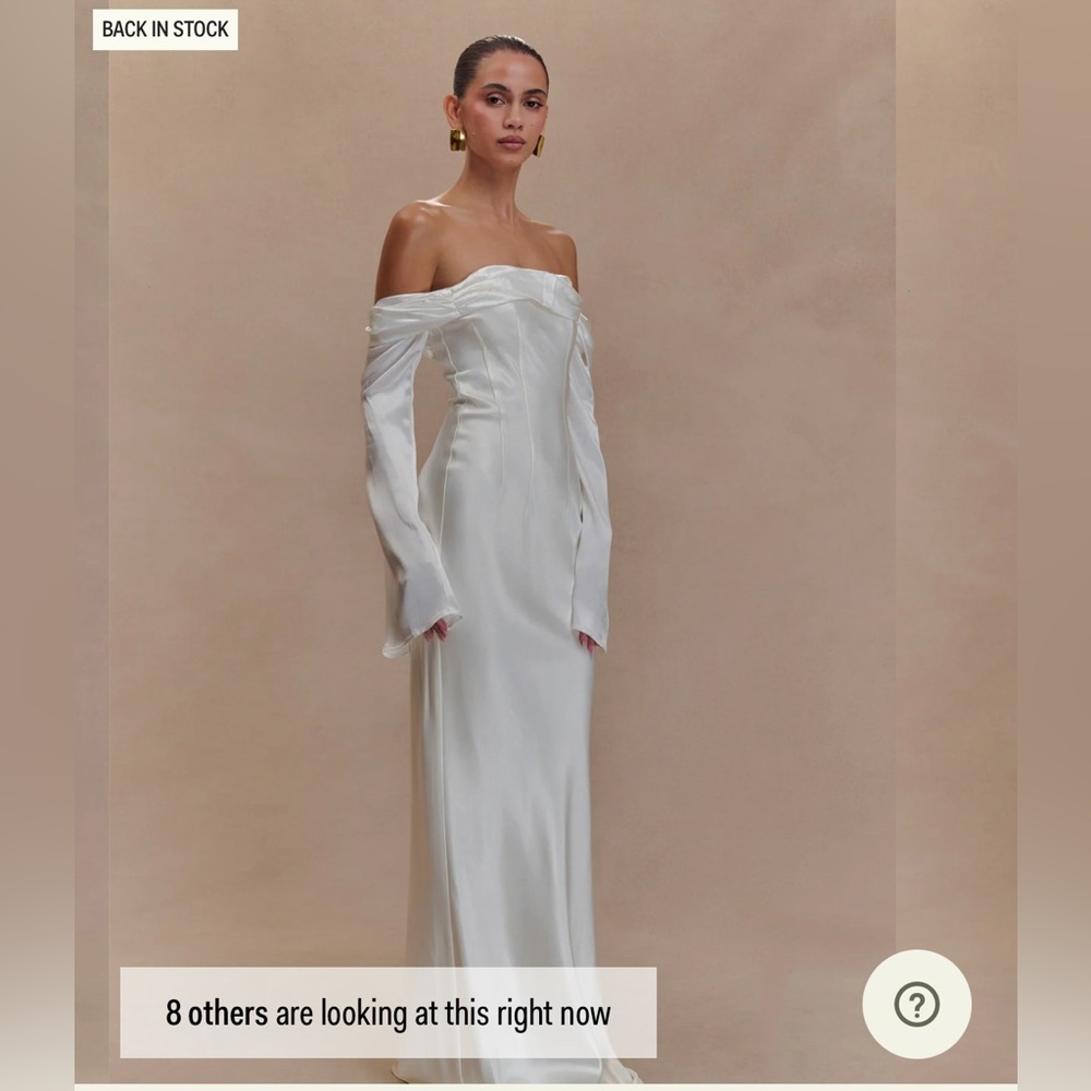 Meshki Giselle Off-Shoulder Satin Maxi Dress in Ivory